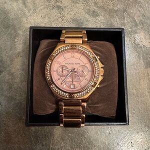 Michael Kors Rose Gold Tone Crystal Bezel Chronograph Watch
